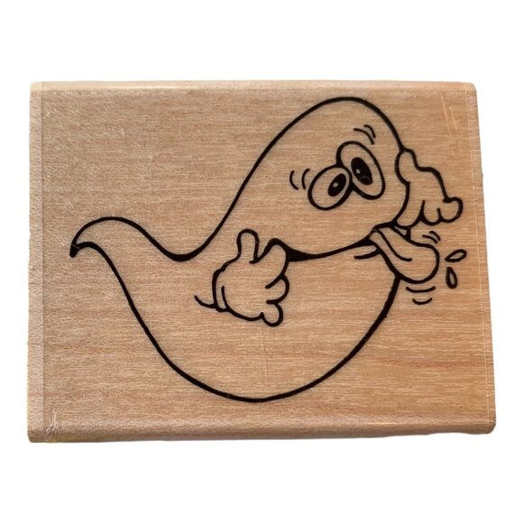 Stampendous Fun Stamps Silly Ghost Rubber Stamp Wood Block Craft Vintage 1989 - Picture 4 of 7